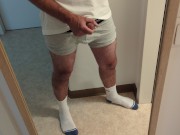 Preview 2 of horny guy in white socks jacking off his cock, loud moaning