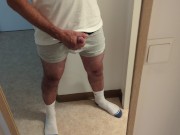 Preview 5 of horny guy in white socks jacking off his cock, loud moaning