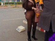 Preview 5 of 【Public/Outside】I went to the roadside to buy fruit in a transparent sexy underwear.