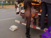 Preview 6 of 【Public/Outside】I went to the roadside to buy fruit in a transparent sexy underwear.