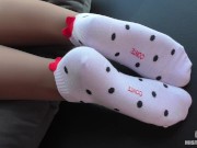 Preview 5 of Goddess feet and soles in ankle polka dots socks over sheer pantyhose