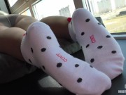Preview 6 of Goddess feet and soles in ankle polka dots socks over sheer pantyhose