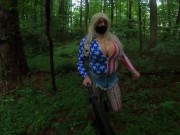 Preview 2 of Giant fake tits cross dresser having a walk and a wank in the woods