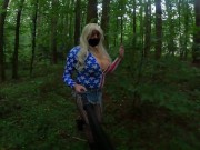 Preview 3 of Giant fake tits cross dresser having a walk and a wank in the woods
