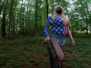 Preview 6 of Giant fake tits cross dresser having a walk and a wank in the woods
