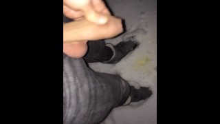 Mountain uncut cock pissing in the snow