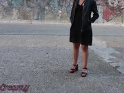 Preview 3 of Hot teacher flashs the wet pussy to many people on the street public on our way home from work