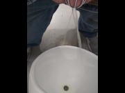 Preview 1 of Almost CAUGHT! Public bathroom!! Chastity cage URIAL PEE!!! VERY RISKY!!!