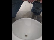 Preview 5 of Almost CAUGHT! Public bathroom!! Chastity cage URIAL PEE!!! VERY RISKY!!!