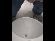 Preview 6 of Almost CAUGHT! Public bathroom!! Chastity cage URIAL PEE!!! VERY RISKY!!!