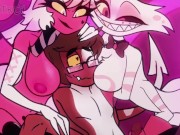 Preview 1 of angel x oc x verosika FFM orgy bitch mommy hazbin hotel helluva boss femboy trap