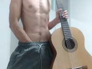 Preview 1 of Funny Him Does a Guitar Solo With His Gigantic Cock and Ends with a Cumshot