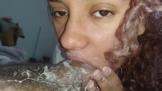 choking on the dick with he  giving creampie, I like so much cum inside from the mouth, in my throat