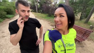 Zuzu Sweet fuck athlete in public for her Onlyfans casting facial