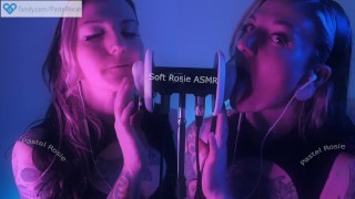 SFW ASMR DOUBLE EARGASM - PASTEL ROSIE - Sensual Binaural Ear Eating - Egirl Amateur Wet Ear Licking