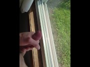 Preview 2 of Twink boy cumming in front of the window while almost blowing his load prematurely =p