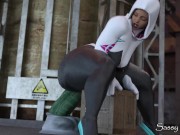 Preview 1 of Spiderman's Gwen Stacy rides Huge Green Goblin style Dildo
