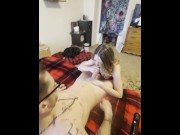 Preview 5 of Sexy MoM Shows Off Blowjob Skills 🤯🤯 - let her girlfriend film us 😈🥵😈
