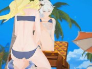 Preview 3 of Elysia and Kiana Honkai Impact Hentai Sex Beach Mmd 3D Blonde Hair Color Edit Smixix