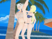 Preview 5 of Elysia and Kiana Honkai Impact Hentai Sex Beach Mmd 3D Blonde Hair Color Edit Smixix