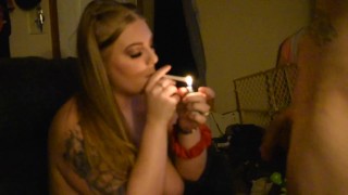 Big Tit Blonde BBW Smoker Swallows CUM 😮👅💨