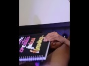 Preview 1 of Slim Petite Ebony Fucks Her Pussy With Sketch Book Dildo Attached