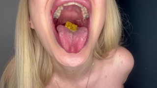 Goddess cumming as she swallows her snack