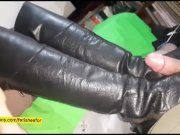 Preview 2 of Milking Day#6 in otk leather boots by Fetish wife until cumshot on her boots - slave human carpet