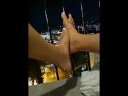 Preview 6 of Slutty Teen Playing With Pussy -  Foot play on the balcony (Juicy-lousie)