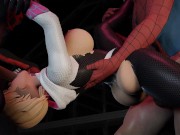 Preview 1 of SpiderGwen Stacy Take Two Cocks Anal + BJ Interracial - Spiderman Cartoon Hentai