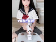 Preview 5 of Beautiful Japanese School Uniform Transgirl Unboxing Fuck Machine and Play Her Ass Cumshots
