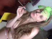 Preview 3 of I smoke at home in an elegant headband, with bare breasts