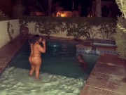 Preview 1 of Ebony Babe Gets Stepbros BBC while out by the Pool Pussy Play outside and some Sloppy Head