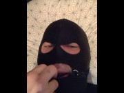 Preview 2 of Cuckold wear spandex hood, ball gag and turtleneck. waiting the return of his wife