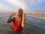 Preview 2 of Wife sucks my cock with swallow on an empty beach