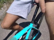 Preview 2 of He Rides with his Big Cock Outside on the Bike🚴👀, then he Bathes Naked and Cums in the River