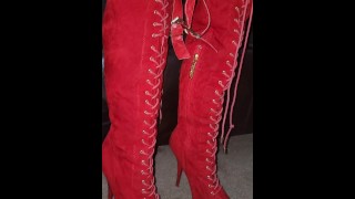 Big ol' Red Thigh High Boots fucked and masturbated on