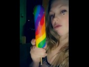 Preview 2 of Deep throat clip on a rainbow cock pop message if interested in the video of what else I do with!