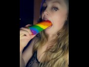 Preview 3 of Deep throat clip on a rainbow cock pop message if interested in the video of what else I do with!