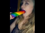 Preview 6 of Deep throat clip on a rainbow cock pop message if interested in the video of what else I do with!