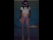 Preview 2 of Purple tights and Mexican hat cowgirl ZZ plugs her lovesense in and makes a mess