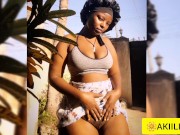 Preview 1 of Outdoors: ebony thick babe AKIILISA flashing pussy,tits and ass outside