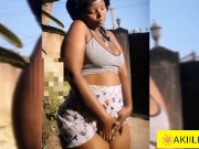 Preview 2 of Outdoors: ebony thick babe AKIILISA flashing pussy,tits and ass outside