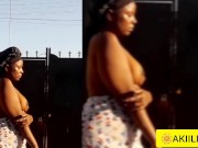 Preview 5 of Outdoors: ebony thick babe AKIILISA flashing pussy,tits and ass outside