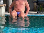 Preview 4 of Big daddy plays with his dick in the pool.