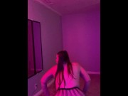 Preview 6 of Horny MILF dancing twerking lace tights naked big tits natural mom body drinking seductive slut pink