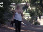 Preview 1 of RISKY park flashing Girl jerks me off real quick! We got CAUGHT by a dog walker!