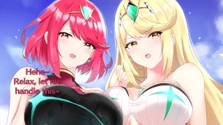 Mythra finds Pyra shlicking and dominates her futa-style