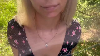 Met a hot student in the woods - fucked in the mouth for money