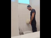 Preview 2 of camera in the bathroom of a well-known company, man pisses with his Italian cock
